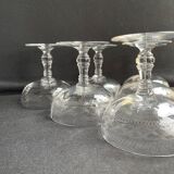 8 coupes à champagne en cristal guilloché - art nouveau