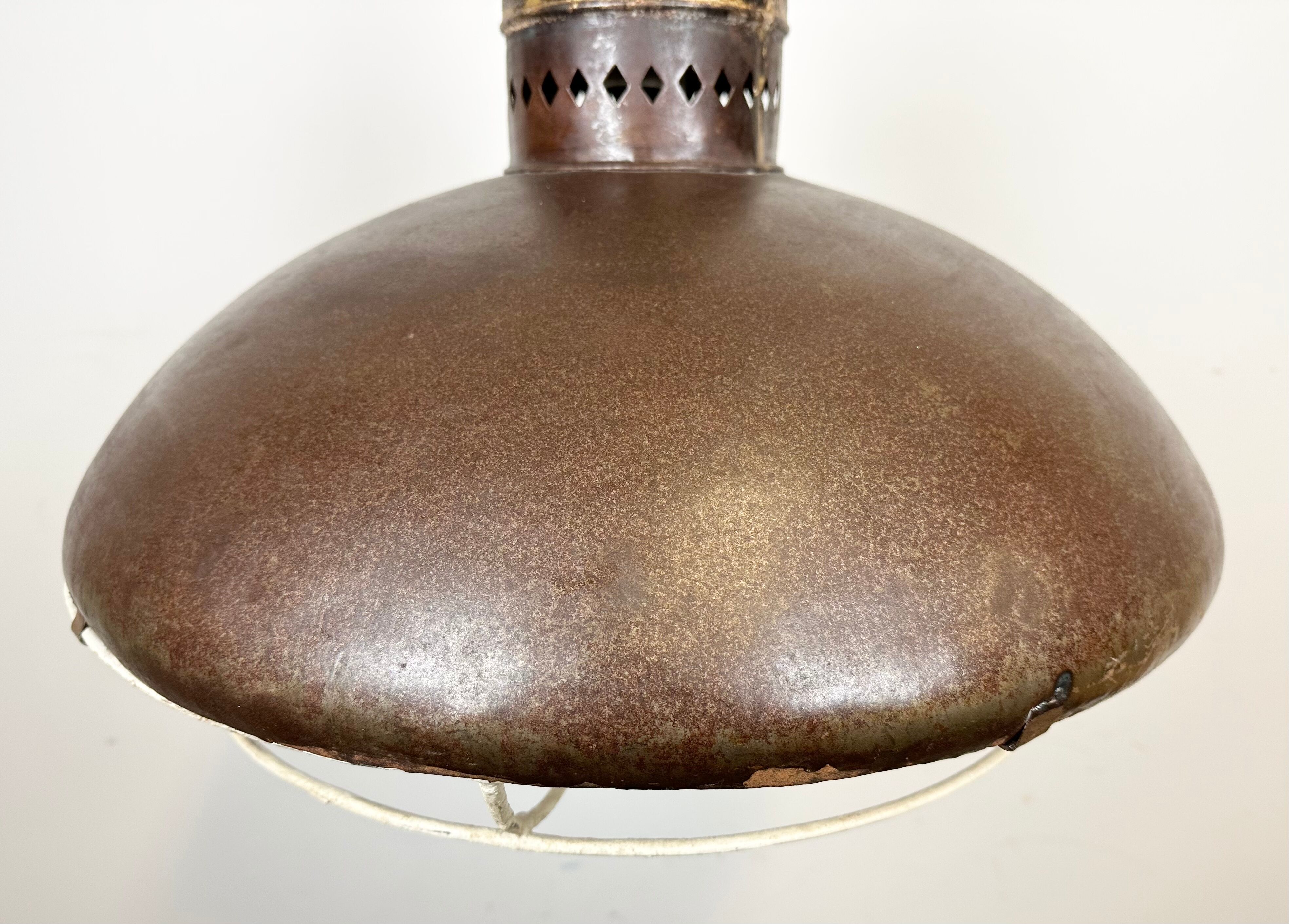 Large Brown Industrial Lamp with Iron Grid, 1960s