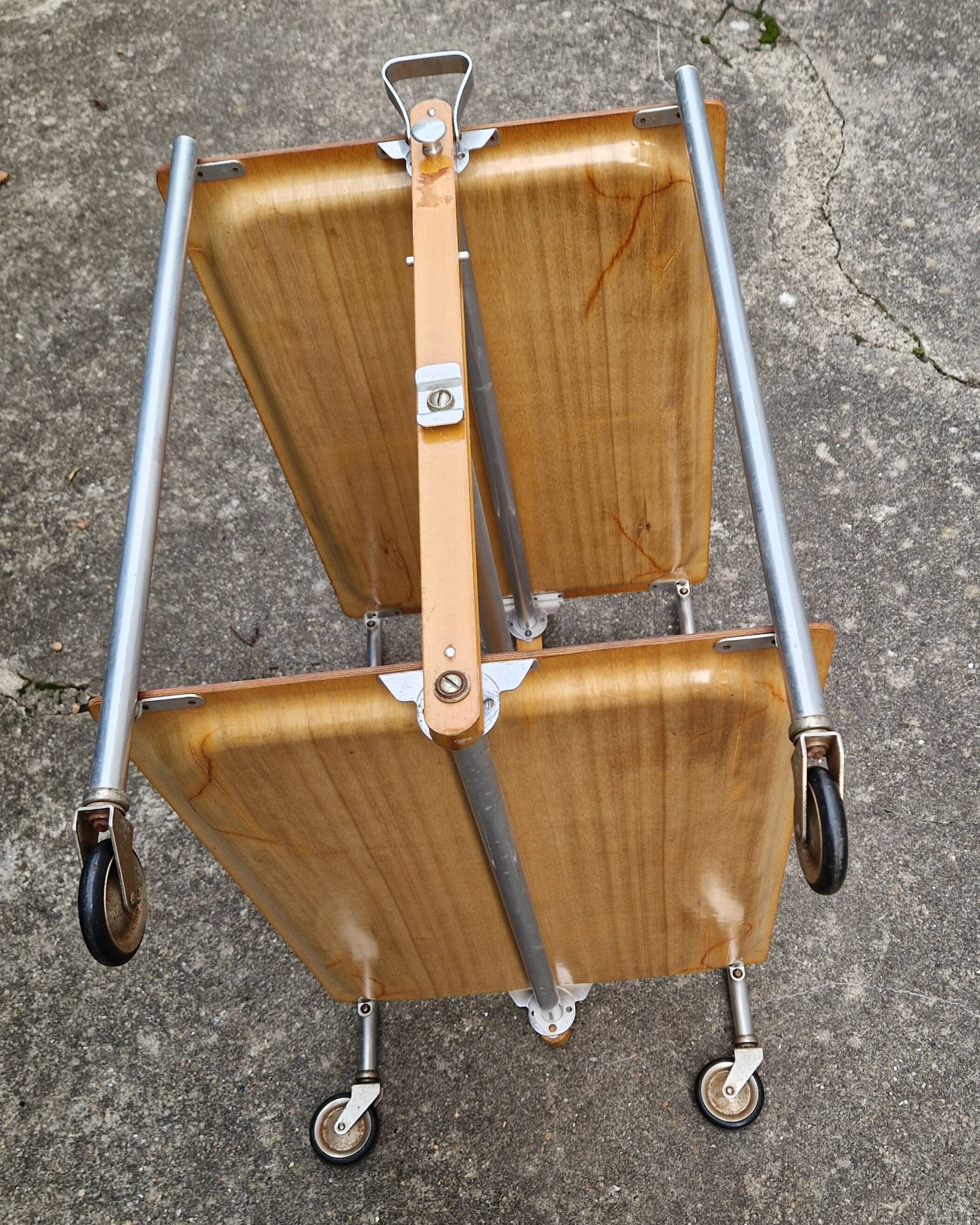 Vintage Textable folding rolling serving cart from the 1960s-70s