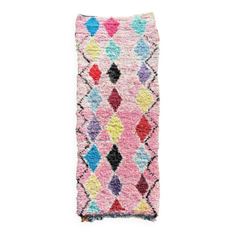 Boucherouite pink Berber rug 100x265 cm