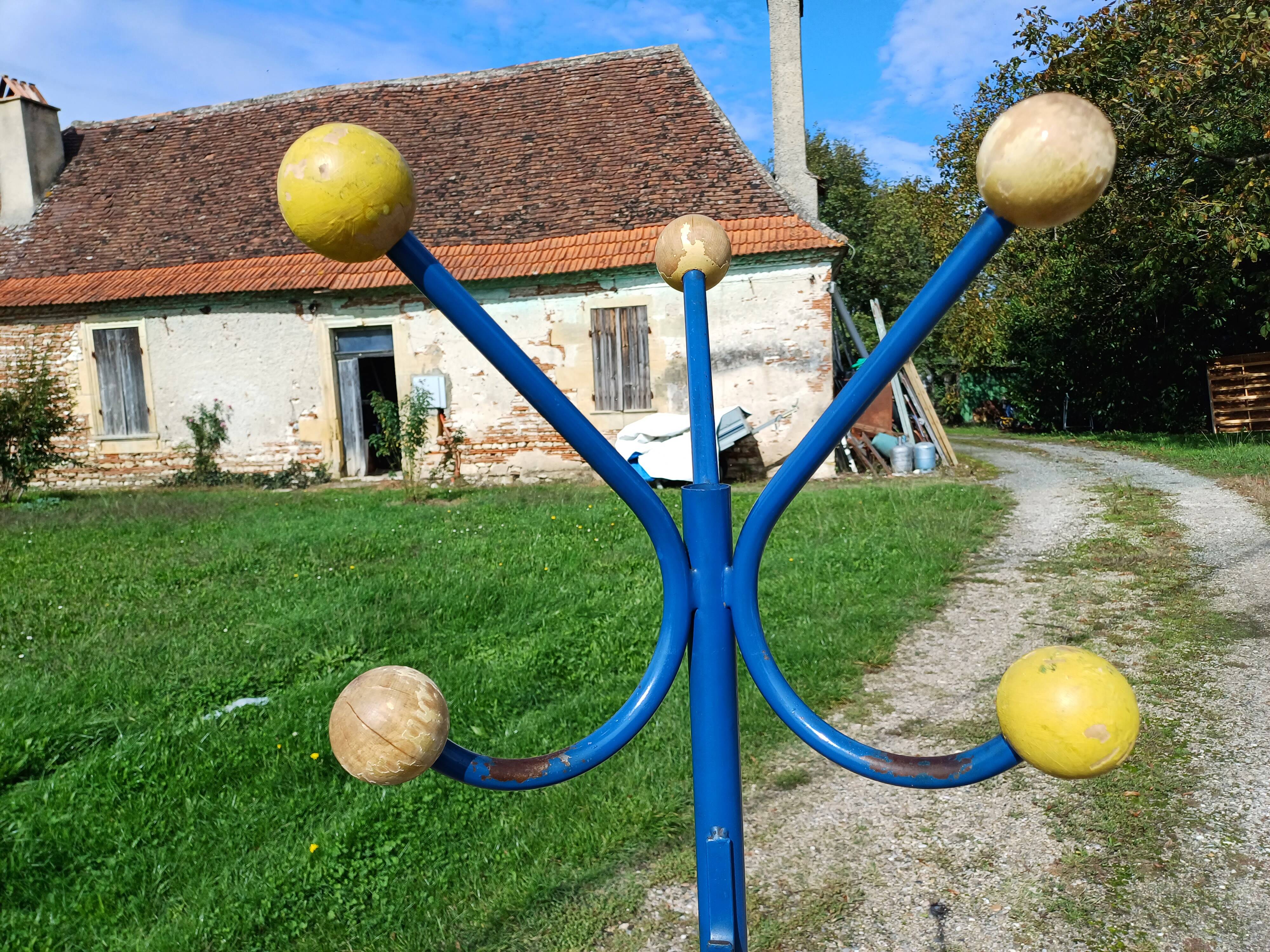 Vintage Coat Rack, Metal and Wooden Balls.