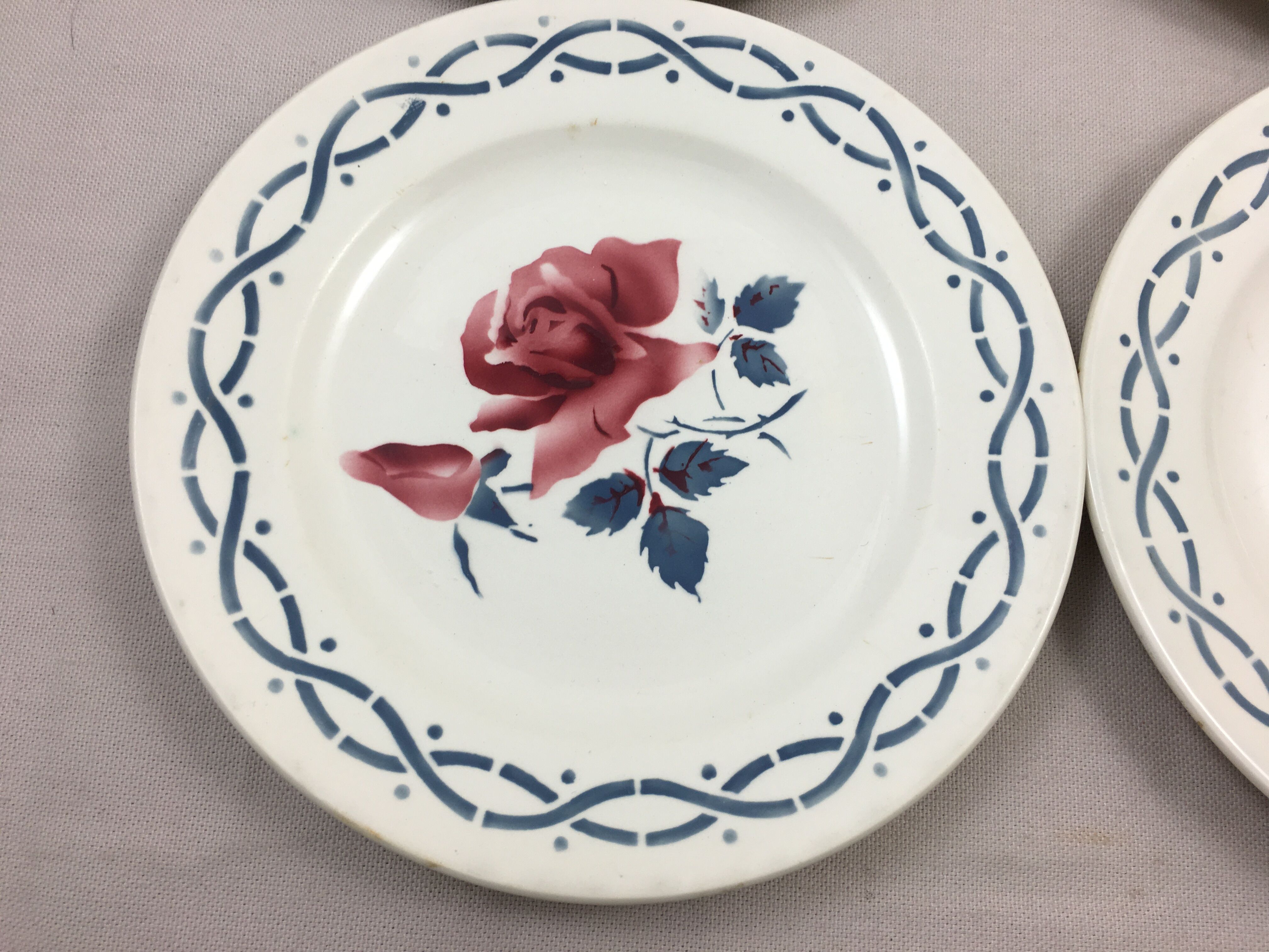 4 plates vintage dessert Sarreguemines model Janine rose
