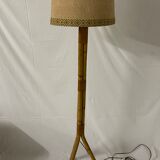 Vintage tripod rattan floor lamp