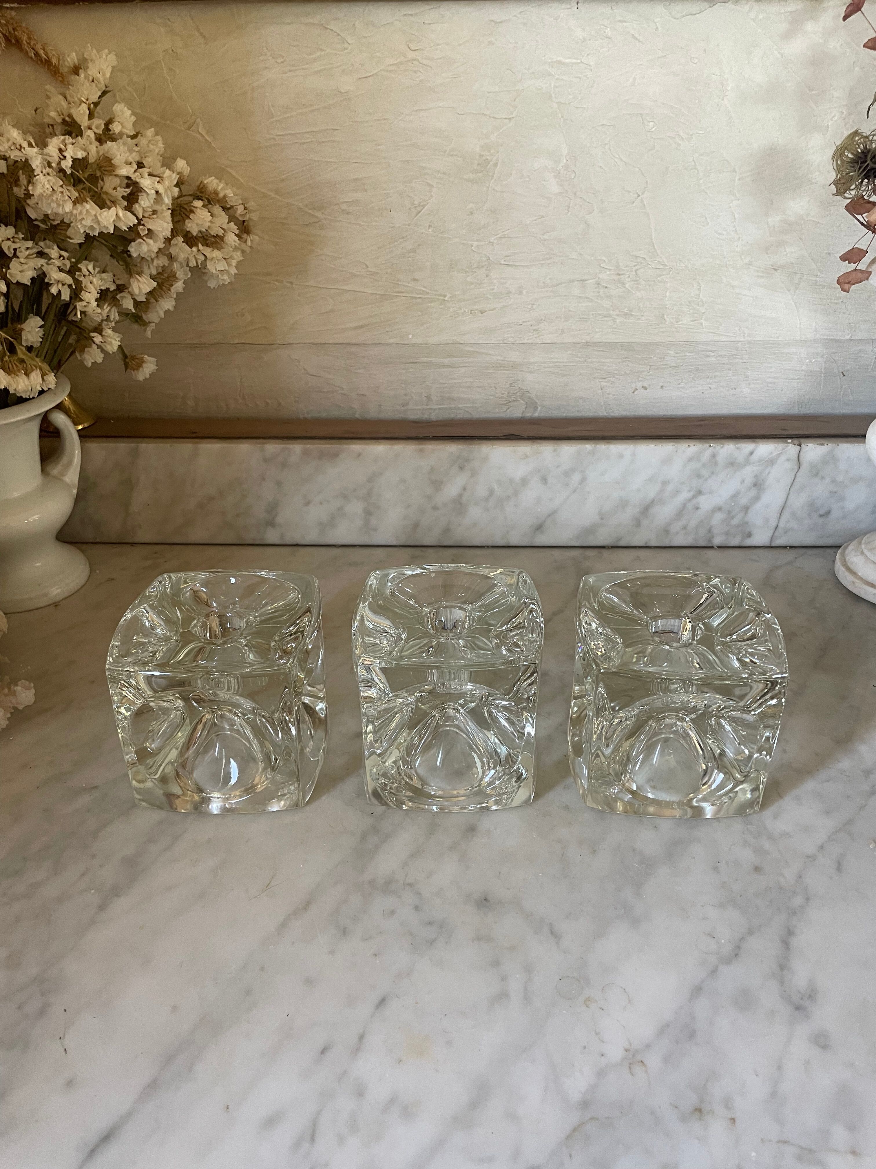 "Ice Cube" candle holders in solid glass attributed to Peill & Putzler - All