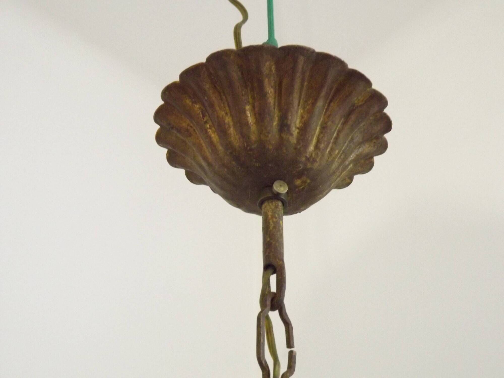 Vintage Hollywood Regency Wheat Sheaf Gold Gilt Metal 5 Light Chandelier