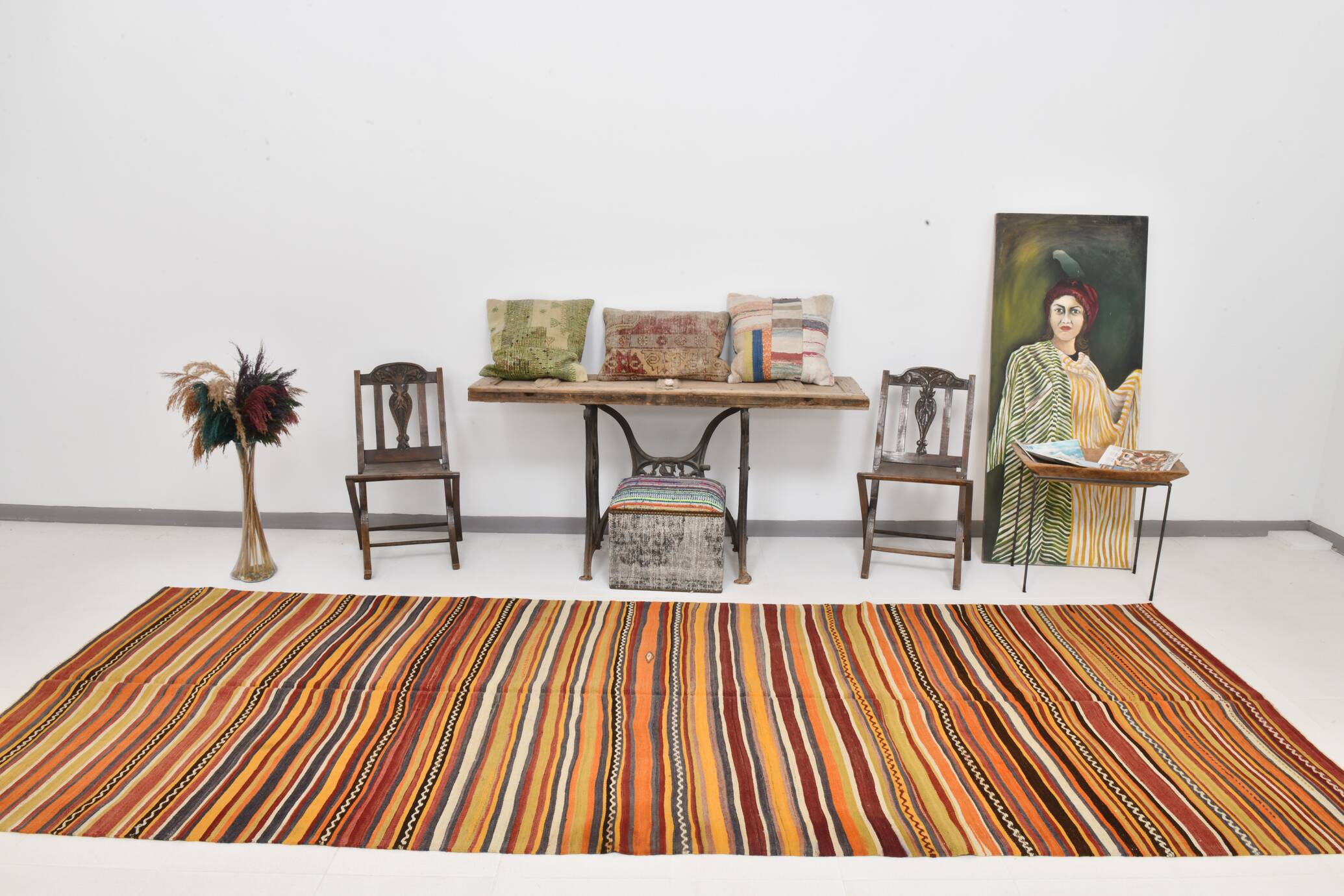 5x13 Orange Red Long Wide Vintage Kilim Rug, 149x402Cm SK 33068