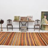 Tapis Kilim vintage long et large, orange et rouge, 5 x 13 cm, 149 x 402 cm, SK 33068