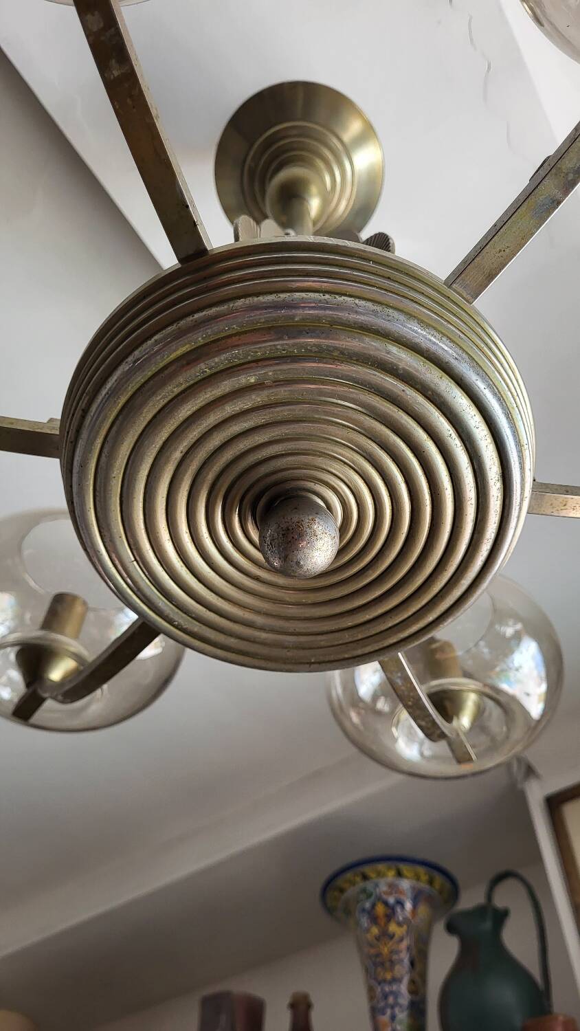 Lustre Art déco en métal et verre teinté