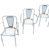 Set of 3 Industrial Metal Bistro Armchairs / France 1960 by Rene Malaval