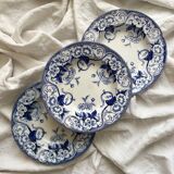 Three Flora ironstone soup plates, Creil and Montereau, late 19th century