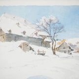 René leverd: switzerland, the sheepfold of lagnau, original signed watercolor