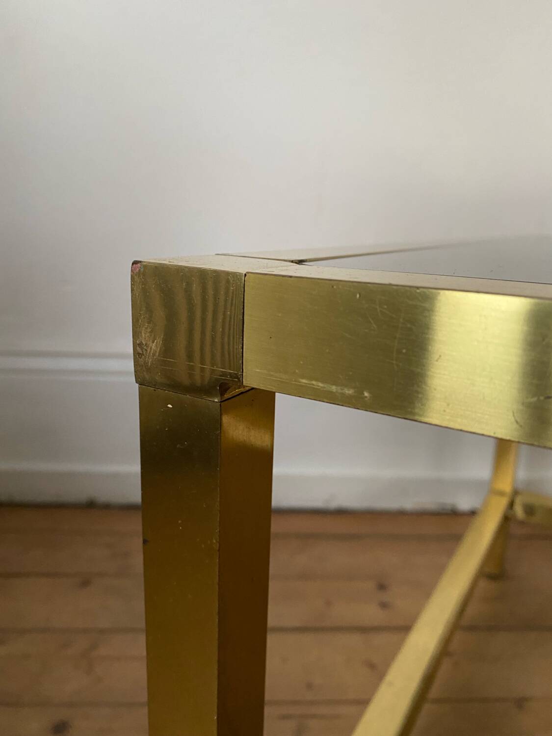 Vintage square brass and smoked glass coffee table