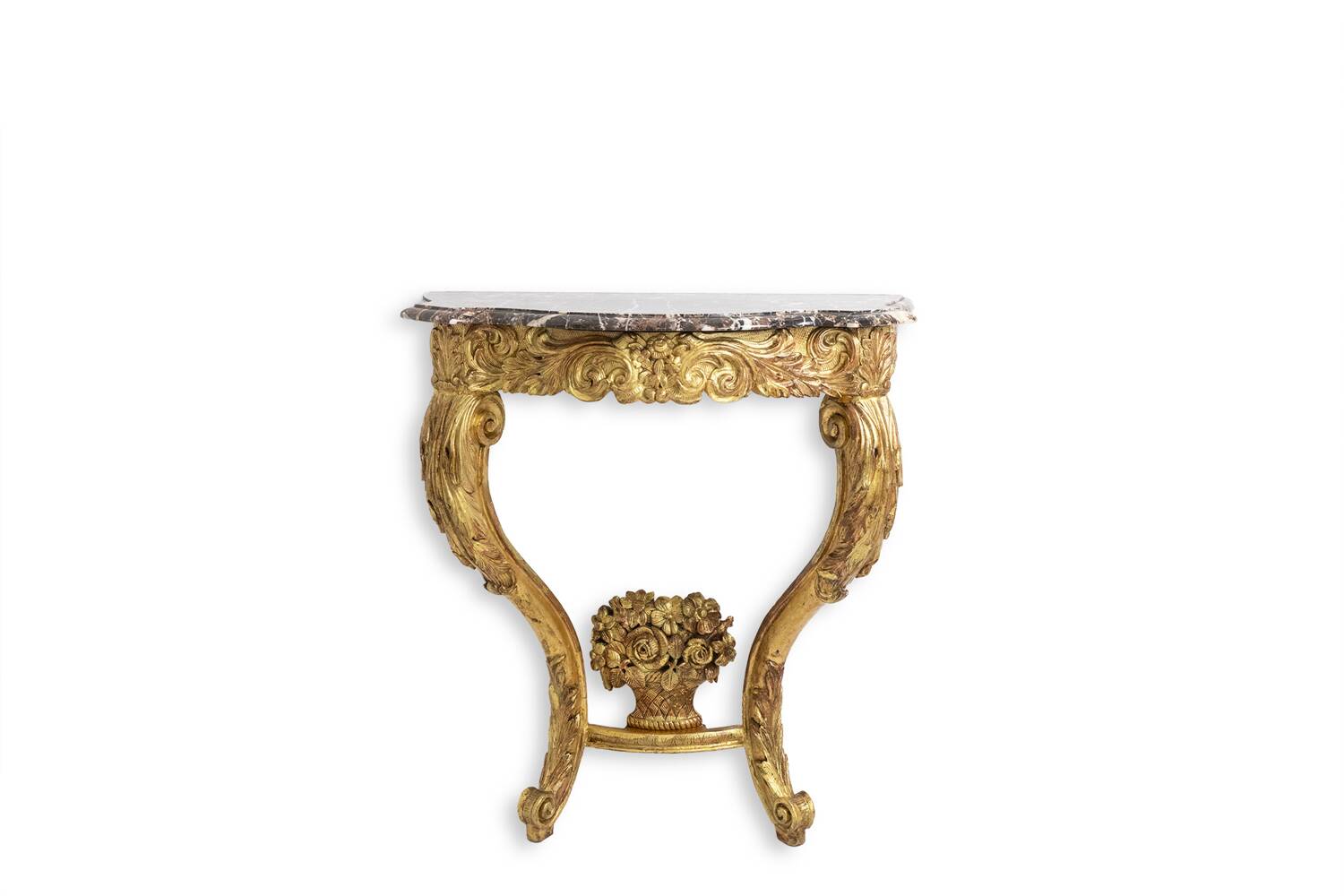 Louis XV period carved and gilded wooden console. Circa 1880.