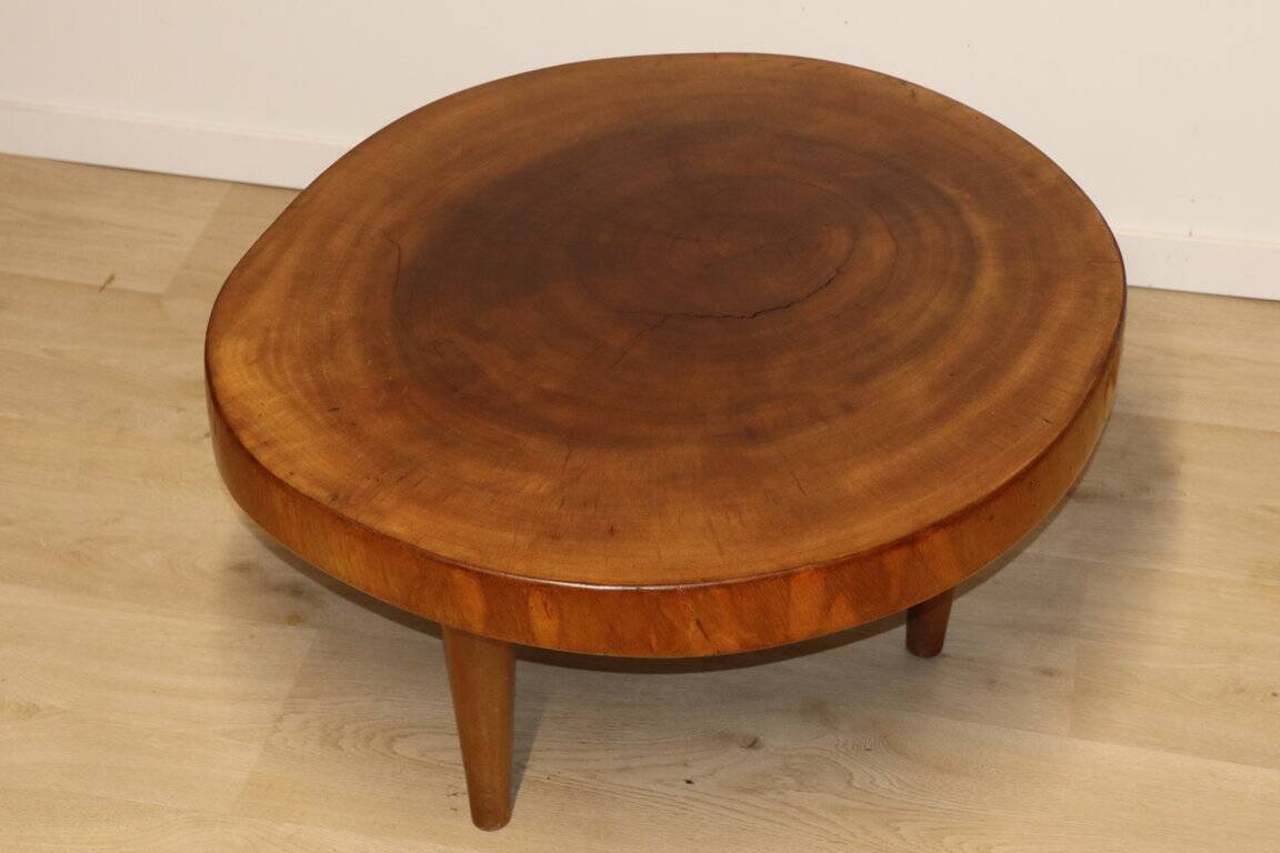 Vintage brutalist solid wood coffee table, 1960s