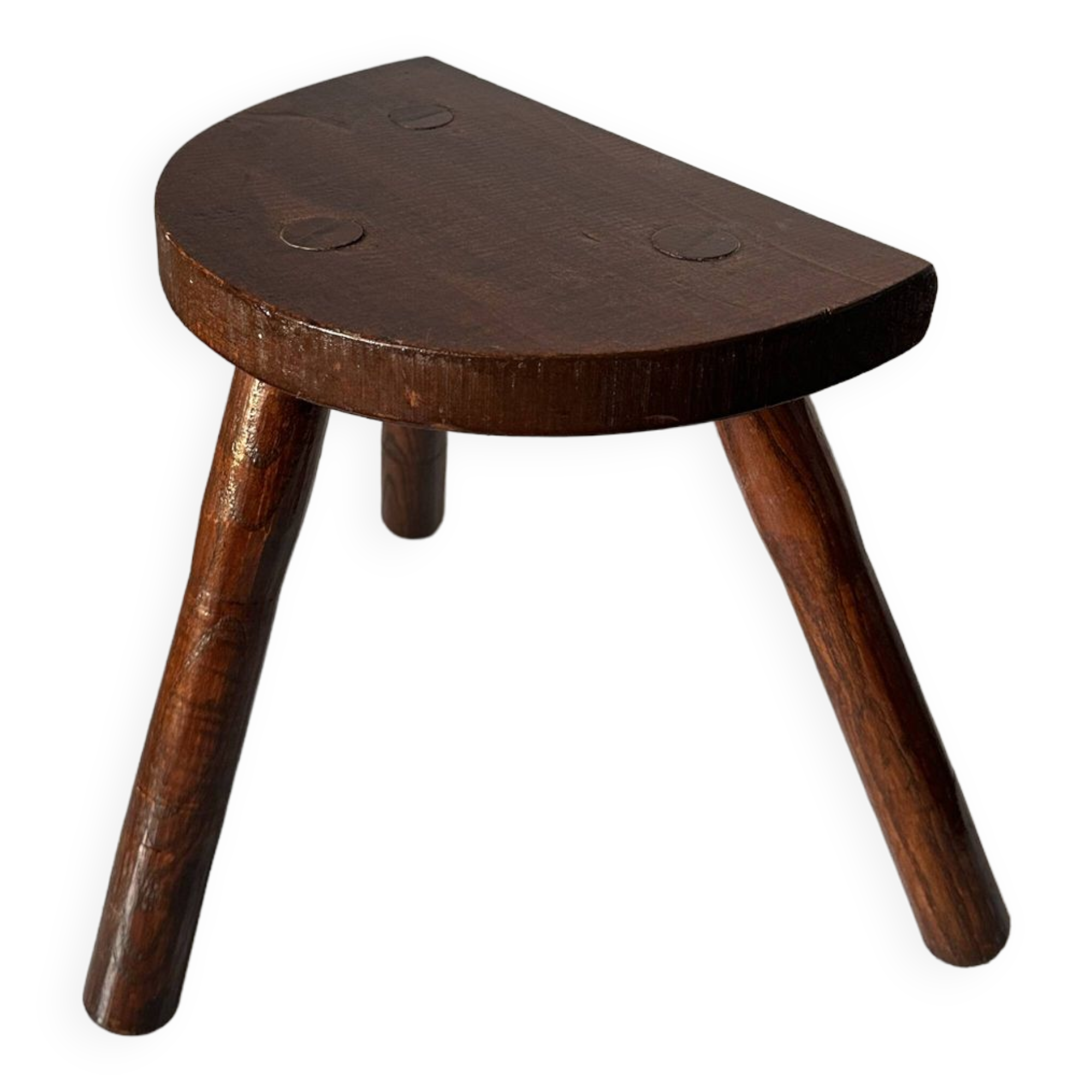 Varnished wooden stool with three legs