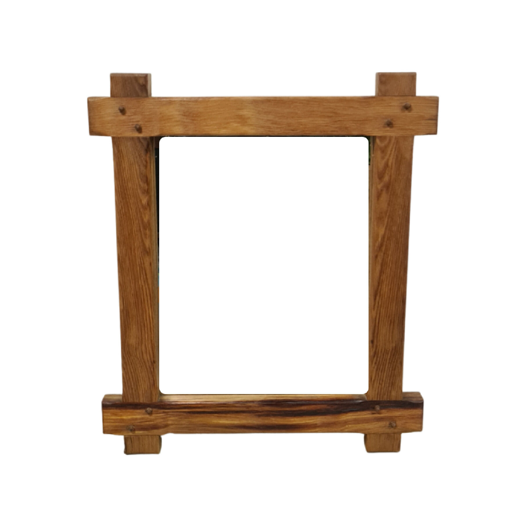 Miroir mural brutaliste en chêne massif Belgique années 1970 60x70cm