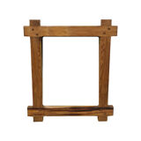 Miroir mural brutaliste en chêne massif Belgique années 1970 60x70cm