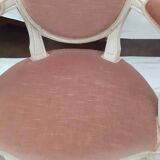 Pair of Louis XVI style medallion armchairs in patinated white