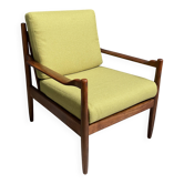 Yellow fabric and wood relax chair 1960s