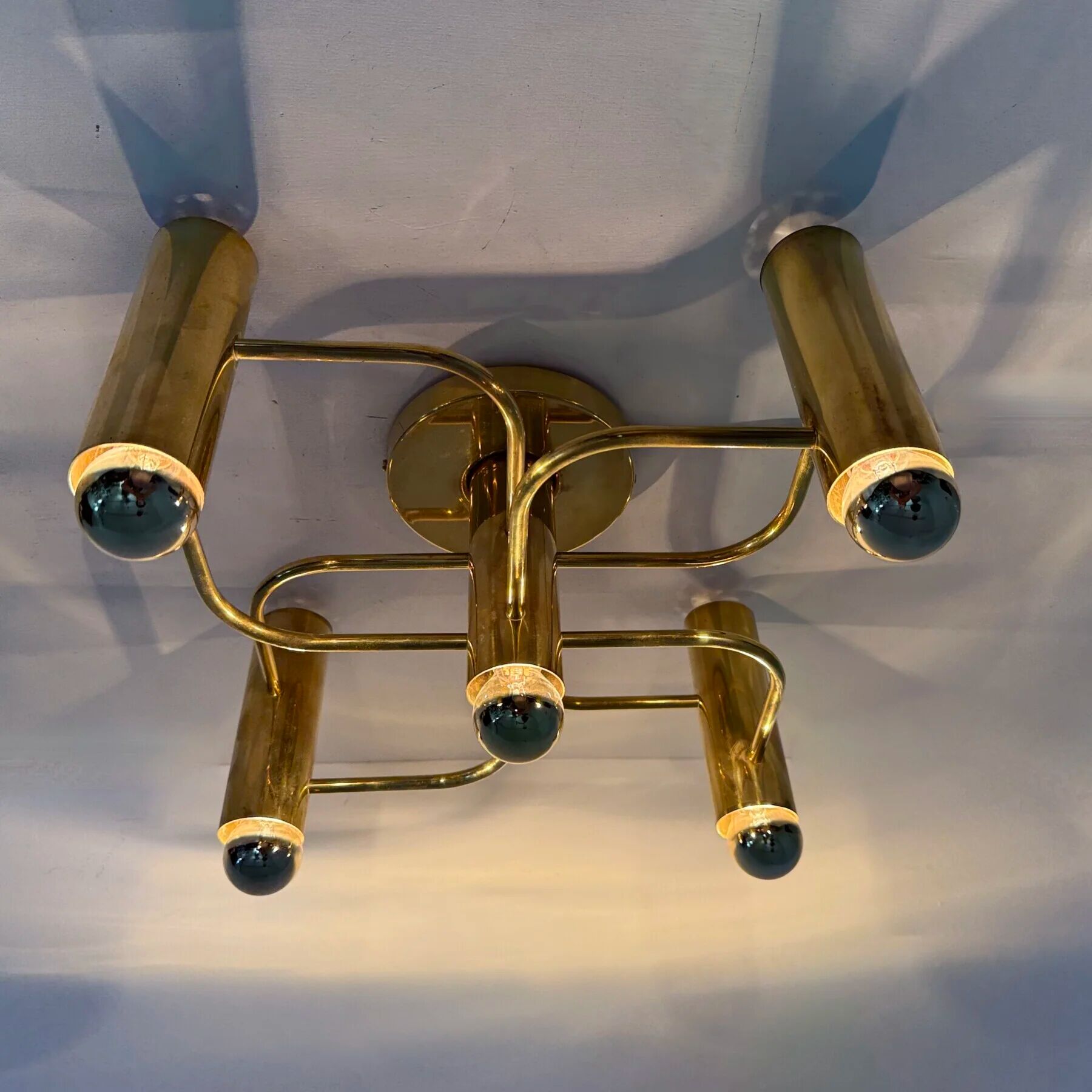 Vintage mid-century modern brass ceiling lamp Leola flushmount by Sciolari, Germany, 1970s