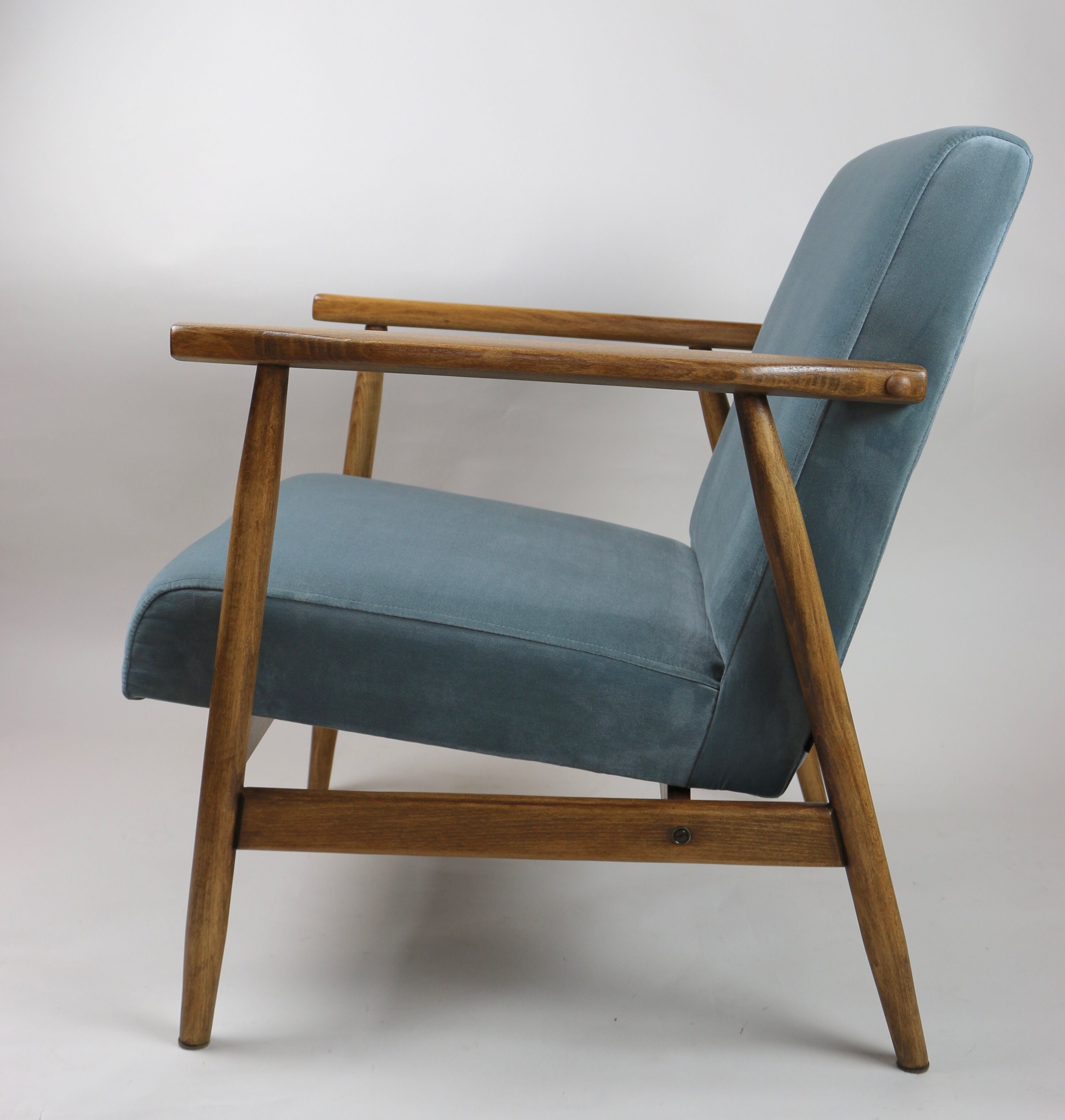 Vintage grey-blue velvet armchair, 1970