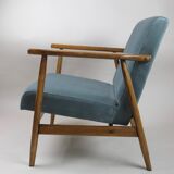 Vintage grey-blue velvet armchair, 1970