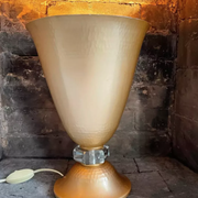 Art Deco table lamp hammered copper basin and crystal, france 1930 vintage