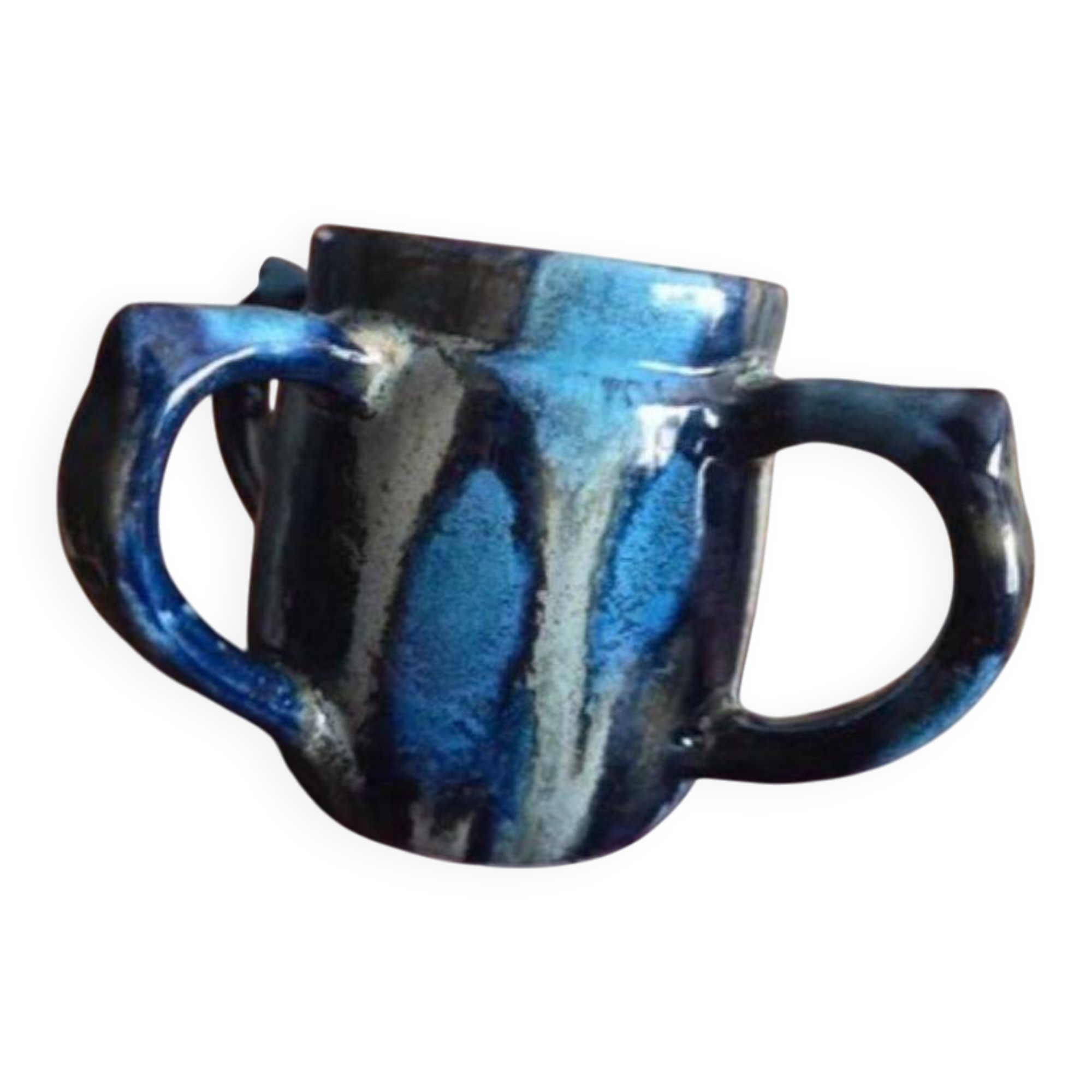 Sylvain Hublet – sculptural ceramic with four handles, blue glazing,