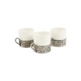 Vintage Set of 6 Pewter Cup Holders with Limoges Porcelain Cups