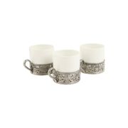 Vintage Set of 6 Pewter Cup Holders with Limoges Porcelain Cups