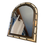 Oriental brass and bone mirror