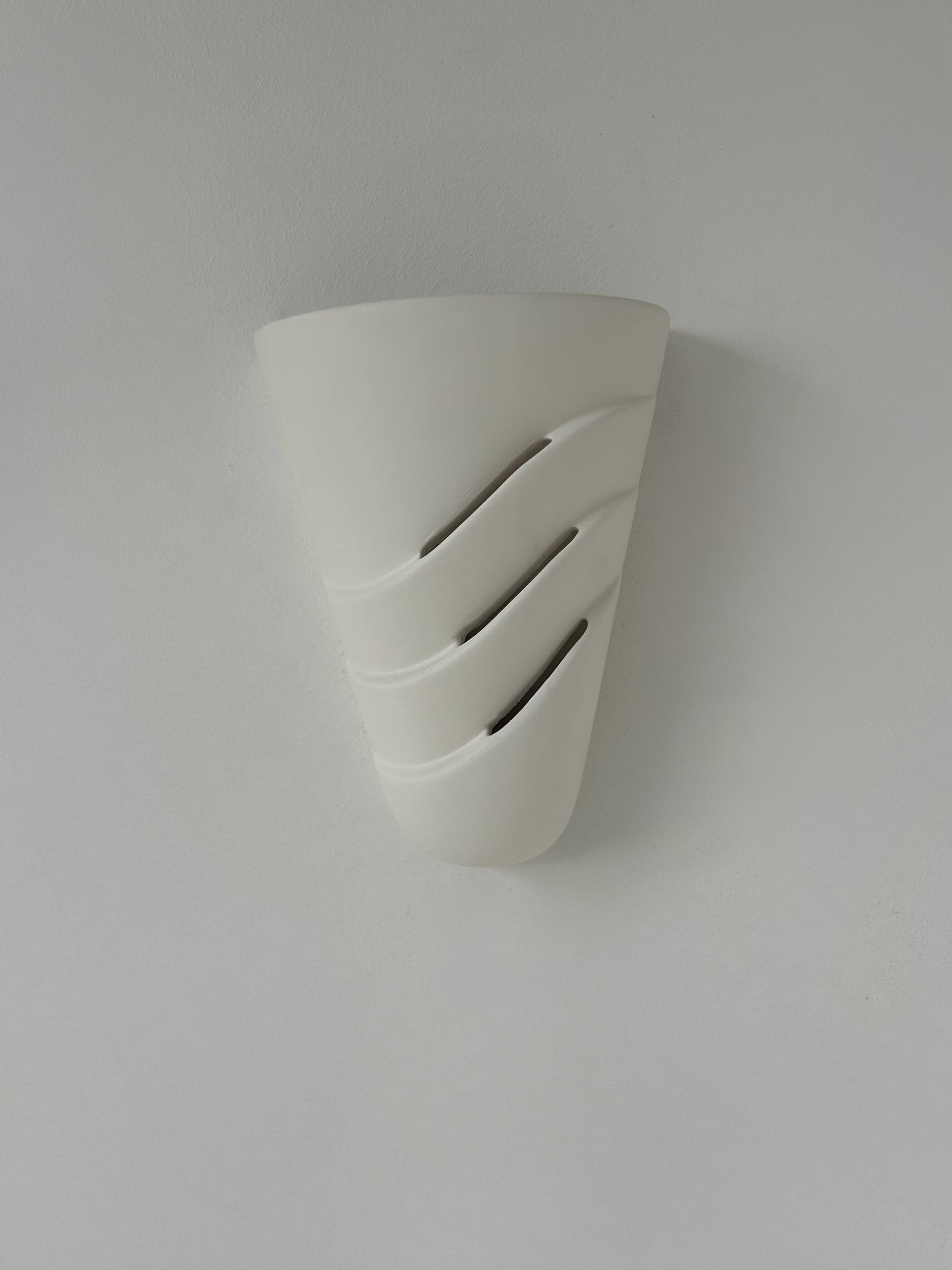 Pair of vintage wall lights, matte white plaster, France, 1970
