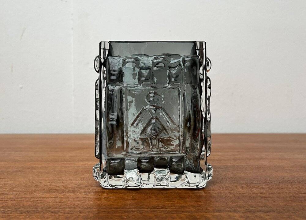 Vase bloc de verre à bulles brutaliste suédois de milieu du siècle par Josef Schott pour Smålandshyttan, années 1960