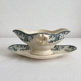 Opaque ironstone sauce boat "Bouquets of roses" from Gien