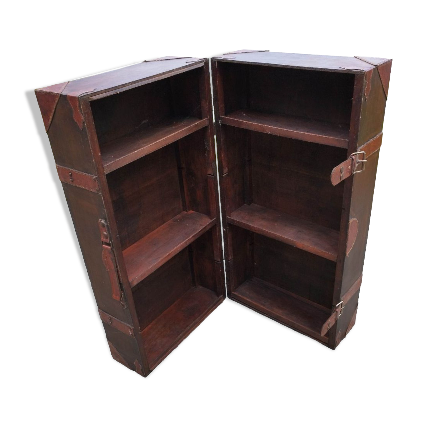 Furniture trunk wood coffee table shelves library suitcase