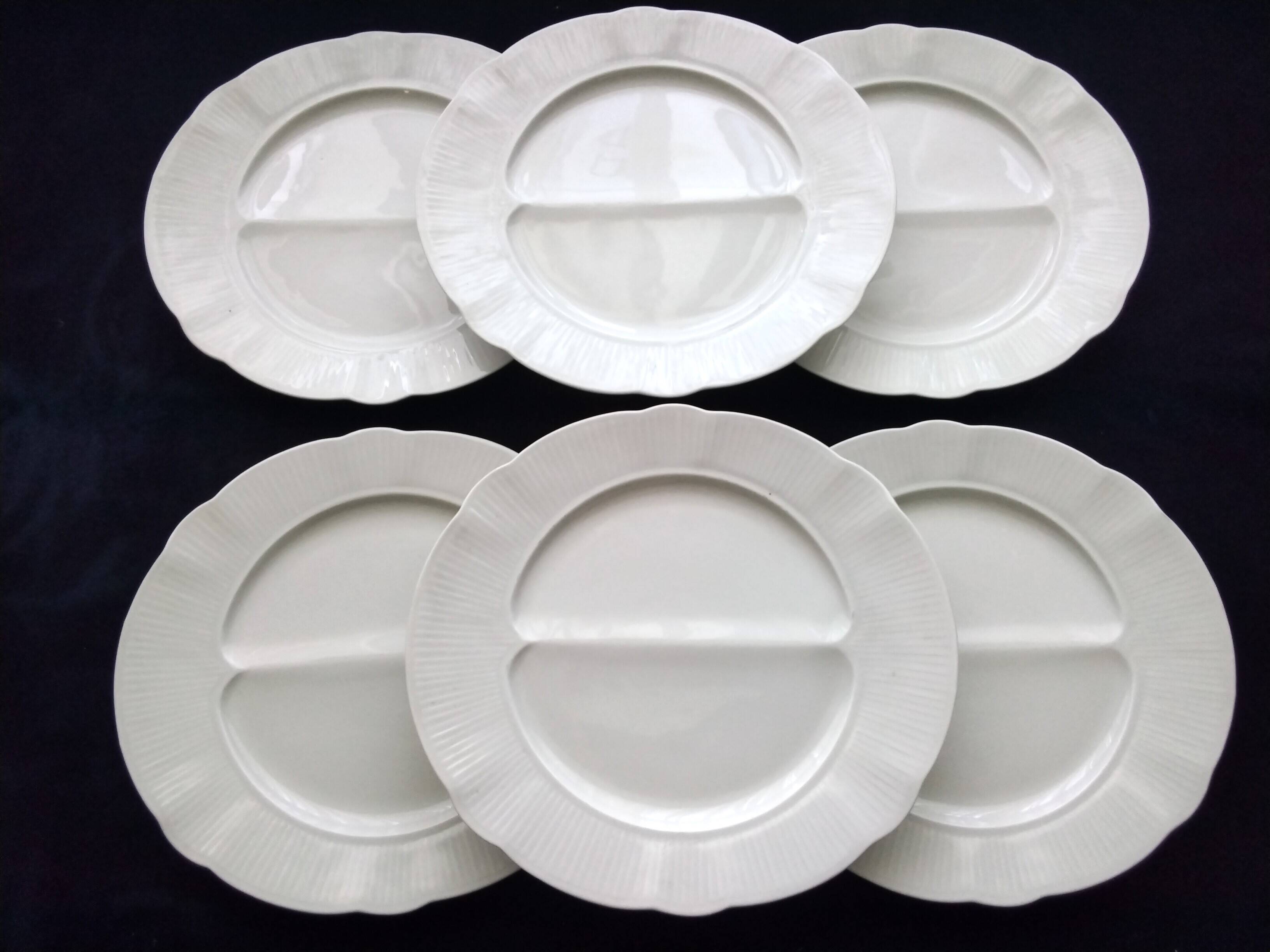 6 pillivuyt white porcelain asparagus plates