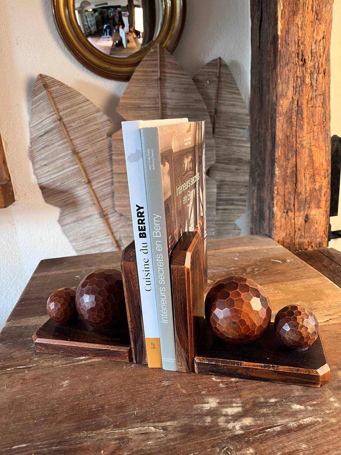 Pair of carved wooden bookends