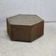 Space age table, hexagonal. Wood, velvet and smoked mirror. Circa 1970