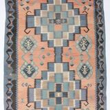 6x10 Peach & Navy Blue Turkish Kilim Rug, 168x296Cm