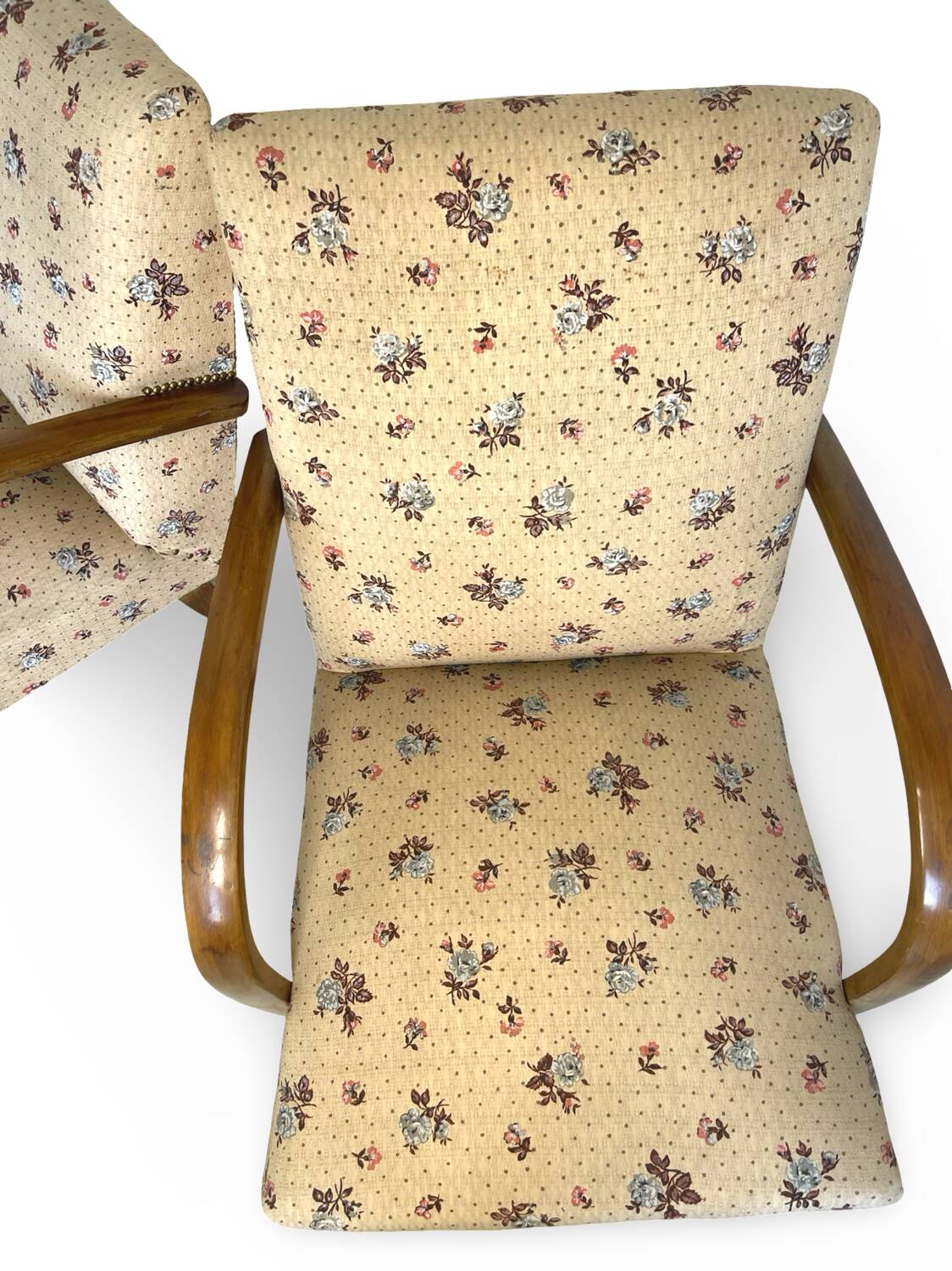 Ensemble de fauteuils Art Déco avec accoudoirs en hêtre arqués.