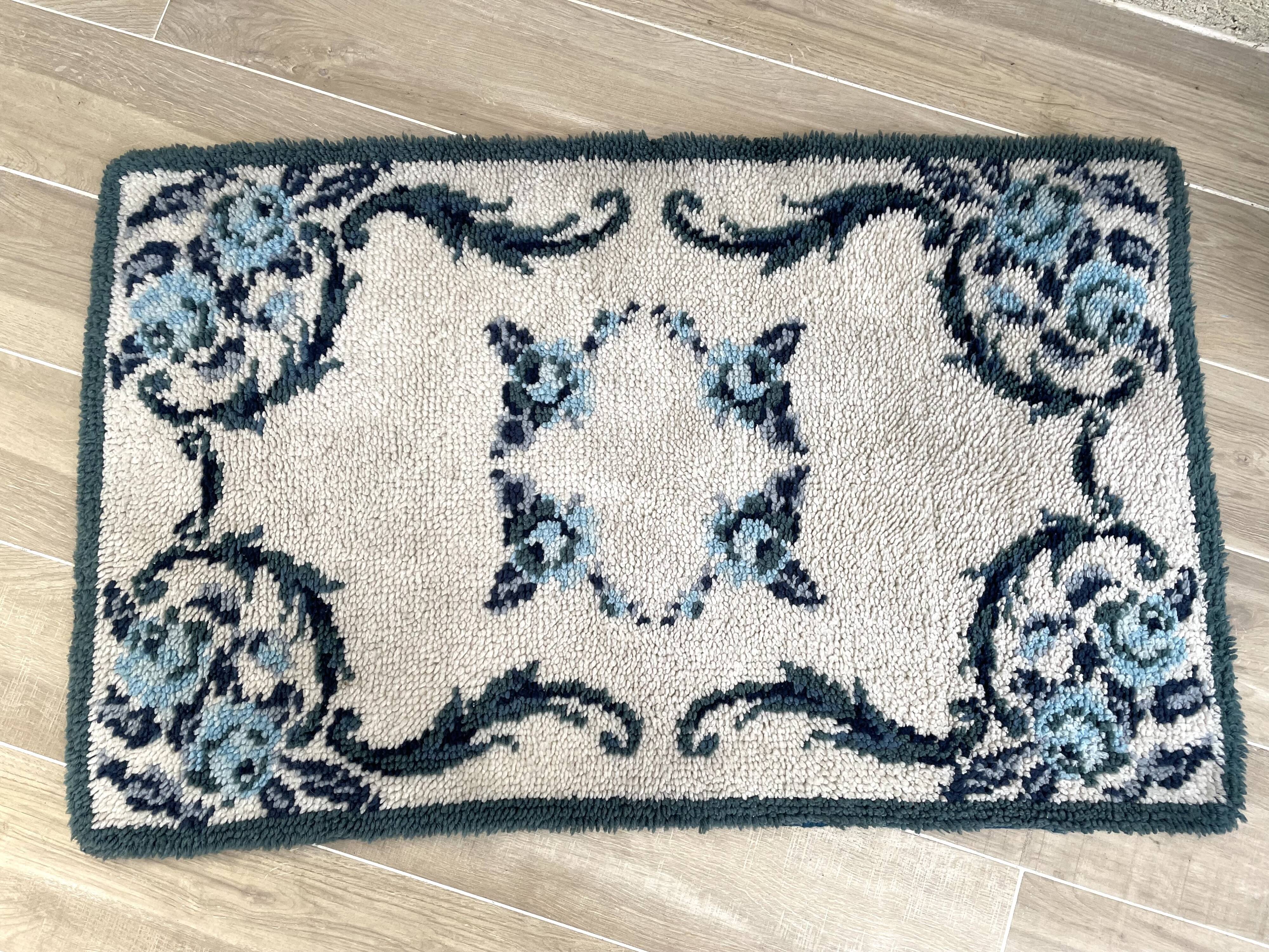 Bohemian pure wool blue rug 125x78cm