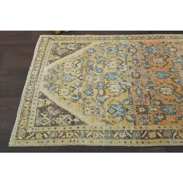 Vintage Turkish Hand-Knotted Wool Cotton Orange Runner Rug 110x270