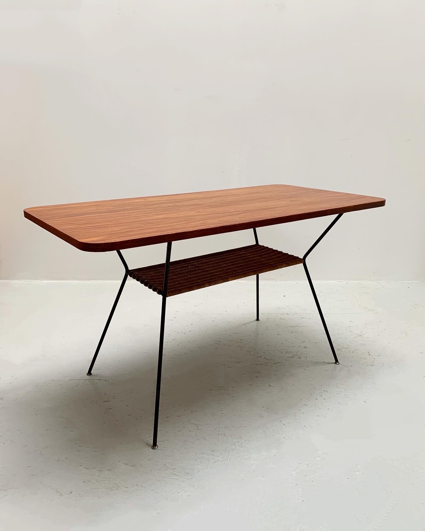 Side table wicker and wood 60s