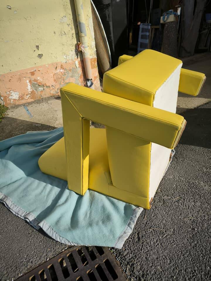 Pair of armchairs in sunny yellow leather