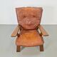 Fauteuil en bois brutaliste avec revêtement en cuir marron, Allemagne, années 1960.
