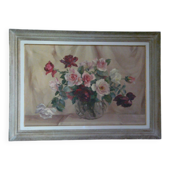 Peinture huile sur toile de Georges Danset "Bouquet de Roses"