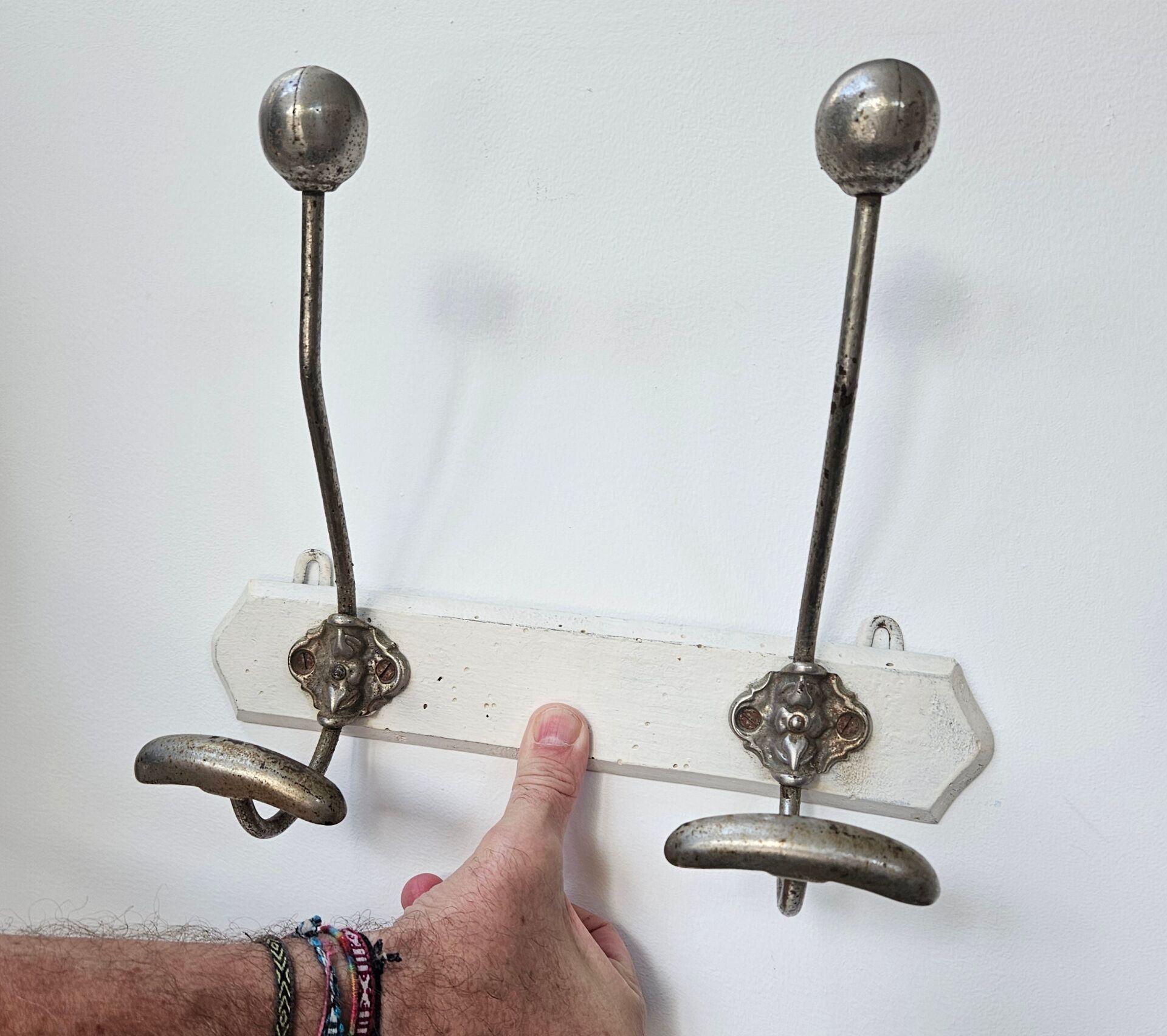 Antique wooden and metal coat rack