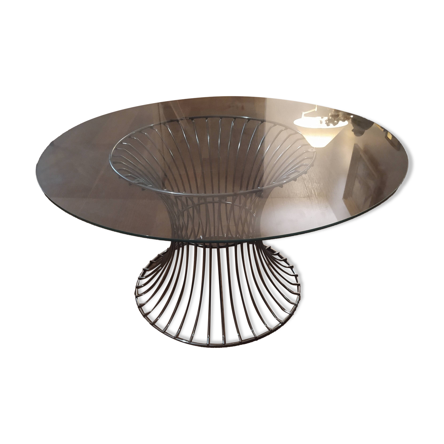 vintage 70s round designer coffee table with wire base