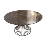 vintage 70s round designer coffee table with wire base