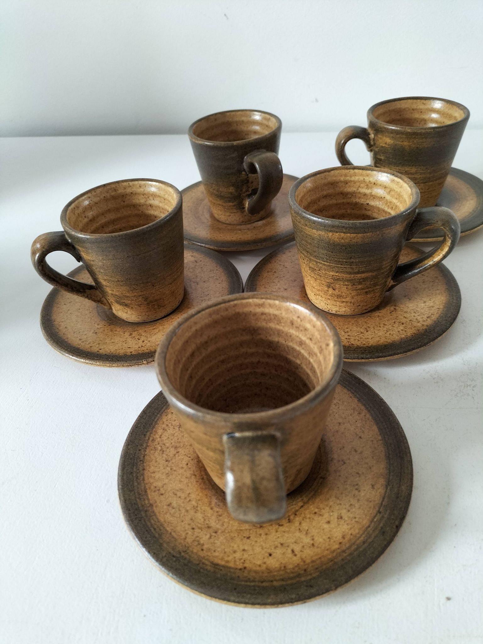Set of 5 Longchamp France cups and 5 saucers in Japandi style